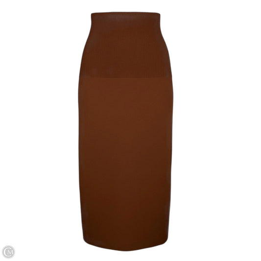 Fitted Stretch Knit Midi Skirt  By VB Body by Victoria, Beckham  In Brown, Size: S