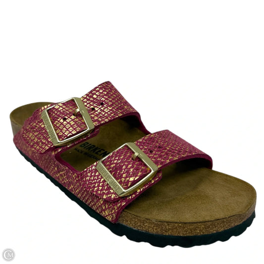 Arizona Sandals In Shiny Python Dark Fuchsia By Birkenstock In Pink, Size: 6 (37)