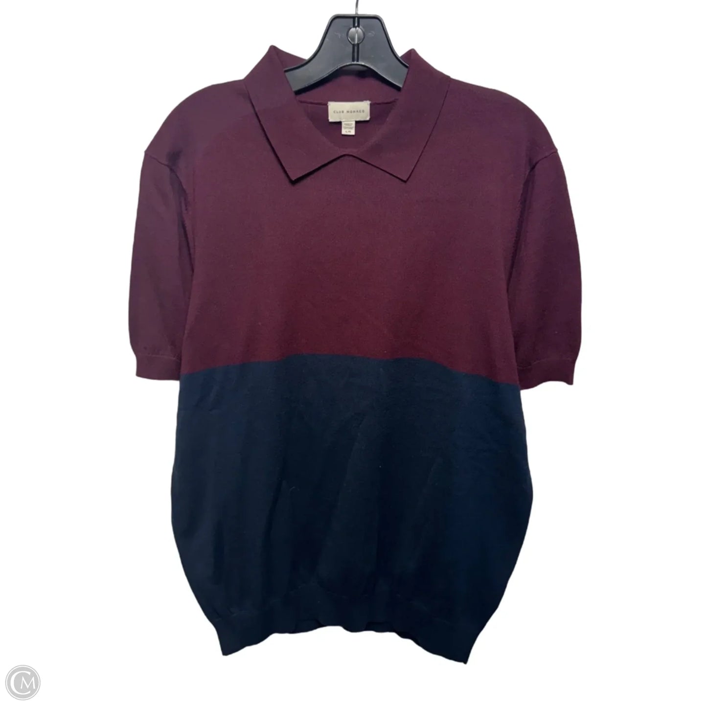 Top Short Sleeve By Club Monaco In Maroon and Navy, Size: L