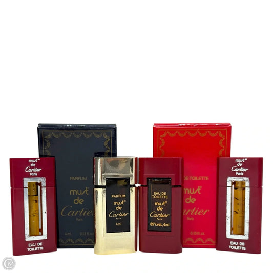 (2) Vintage Must de Cartier 4 ml Eau de Toilette Splash Mini Set + (2)  1.1 ml/.03 oz Parfum Vials Luxury Designer By Cartier