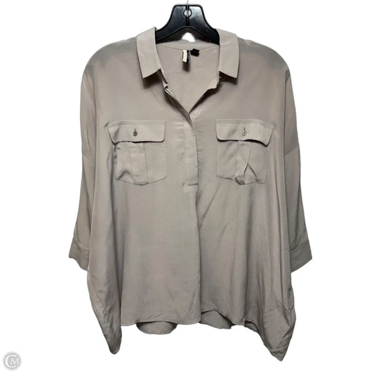 Silk Top 3/4 Sleeve By Top Shop In Taupe, Size: 4