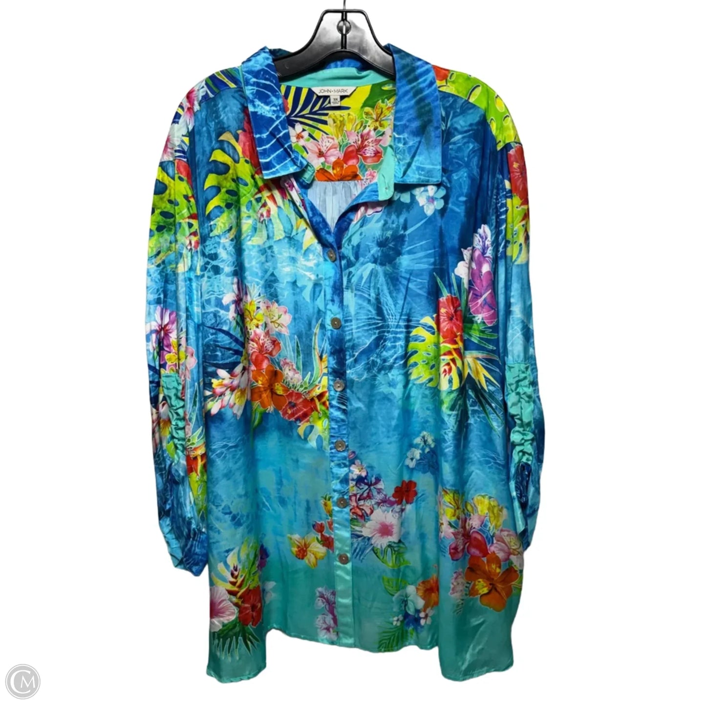 Island Dreaming Top Long Sleeve By John Mark In Tropical Print, Size: 3x