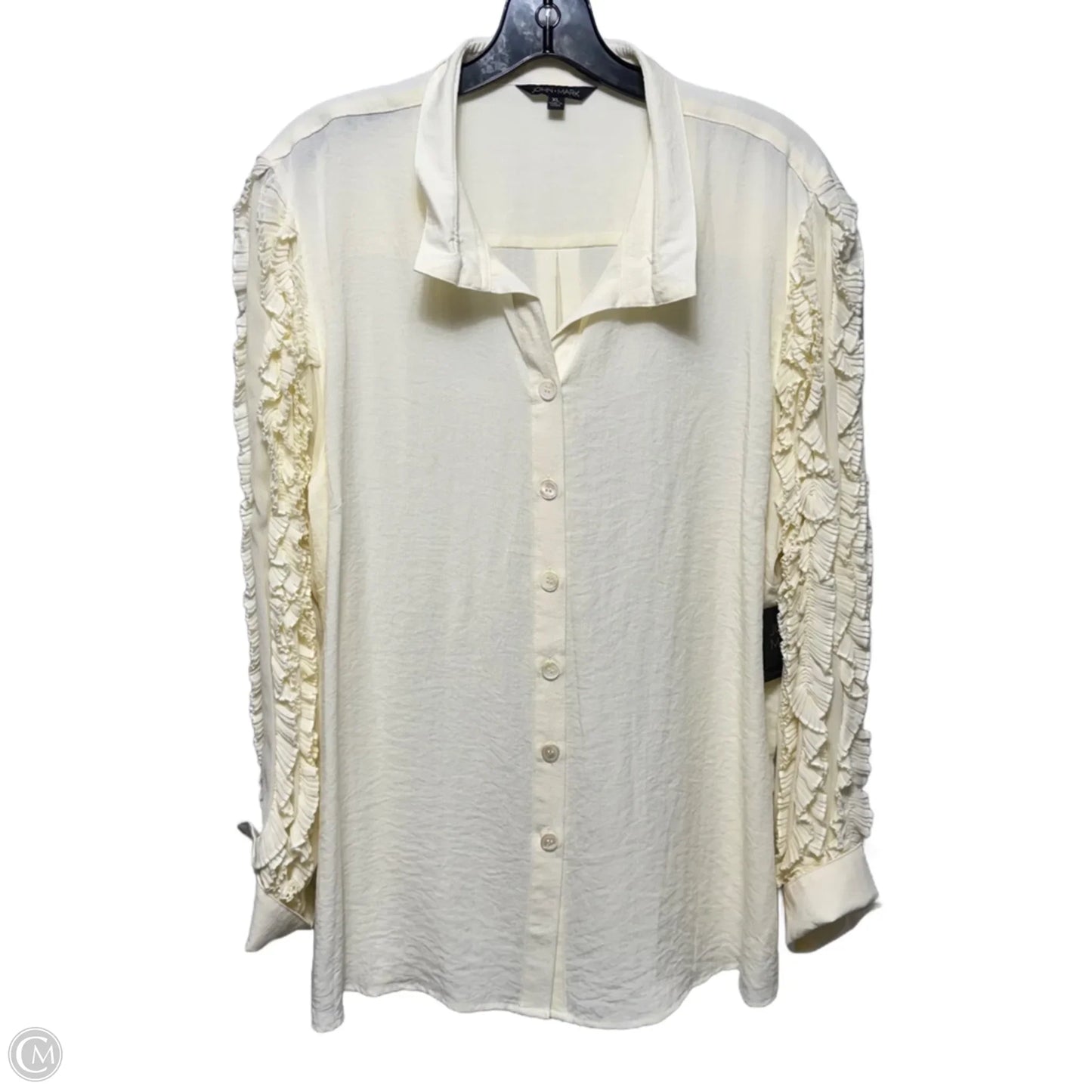 Ruffle Sleeve Top Long Sleeve By John Mark In Cream, Size: Xl