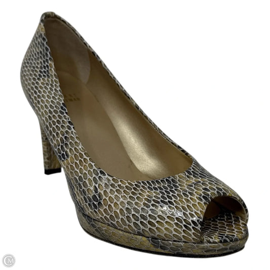 Logo Plainfield Snake Embossed Leather Peep Toe Pumps Designer By Stuart Weitzman In Snakeskin Print, Size: 9