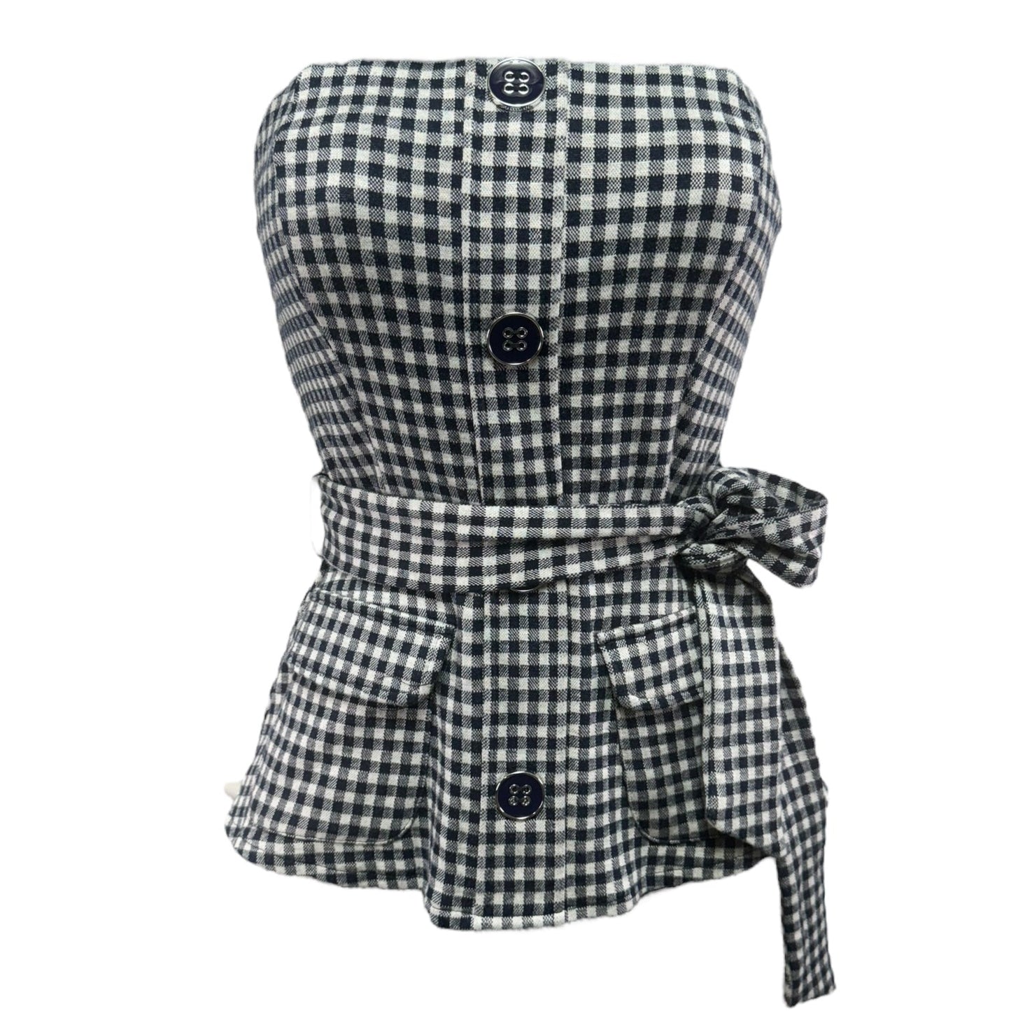 Strapless Belted Gingham Top Eva Franco, Size Xs