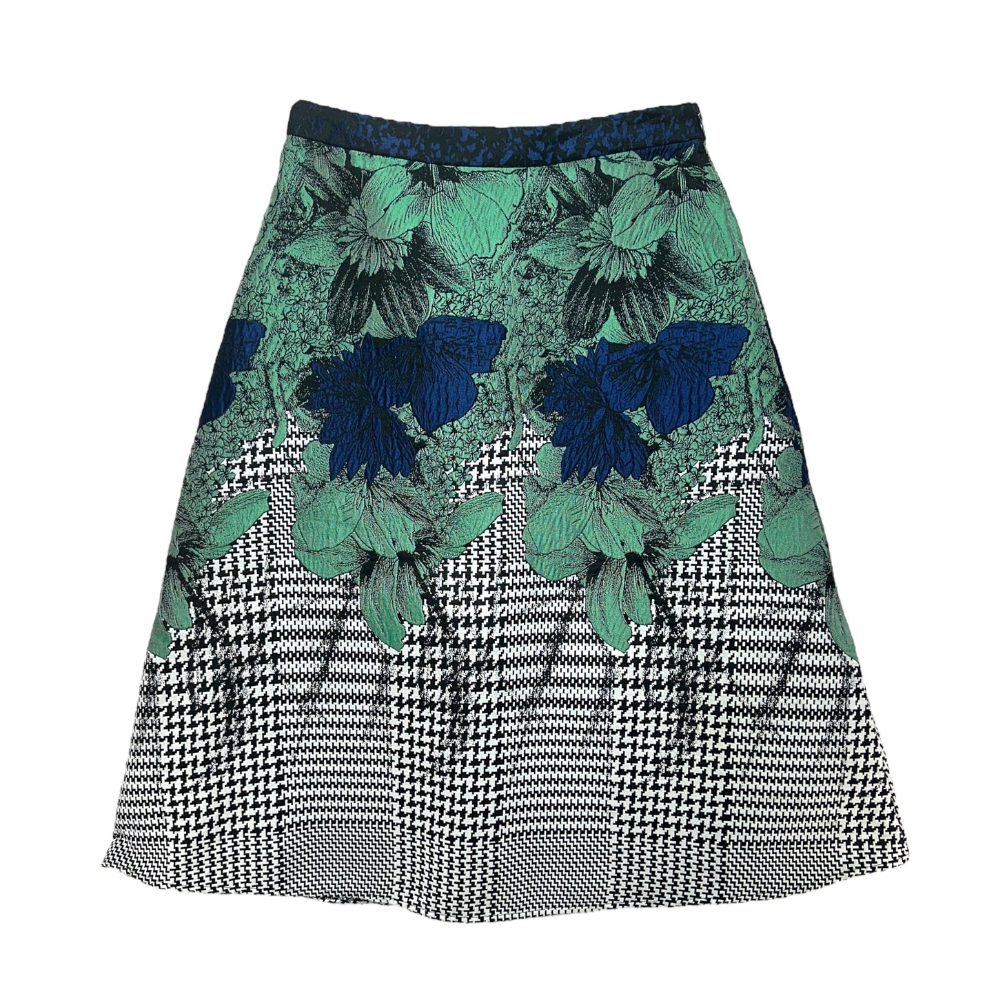 Turquoise Garden Jacquard Embossed Midi Skirt By Eva Franco X Anthropologie Size: 4 Petite