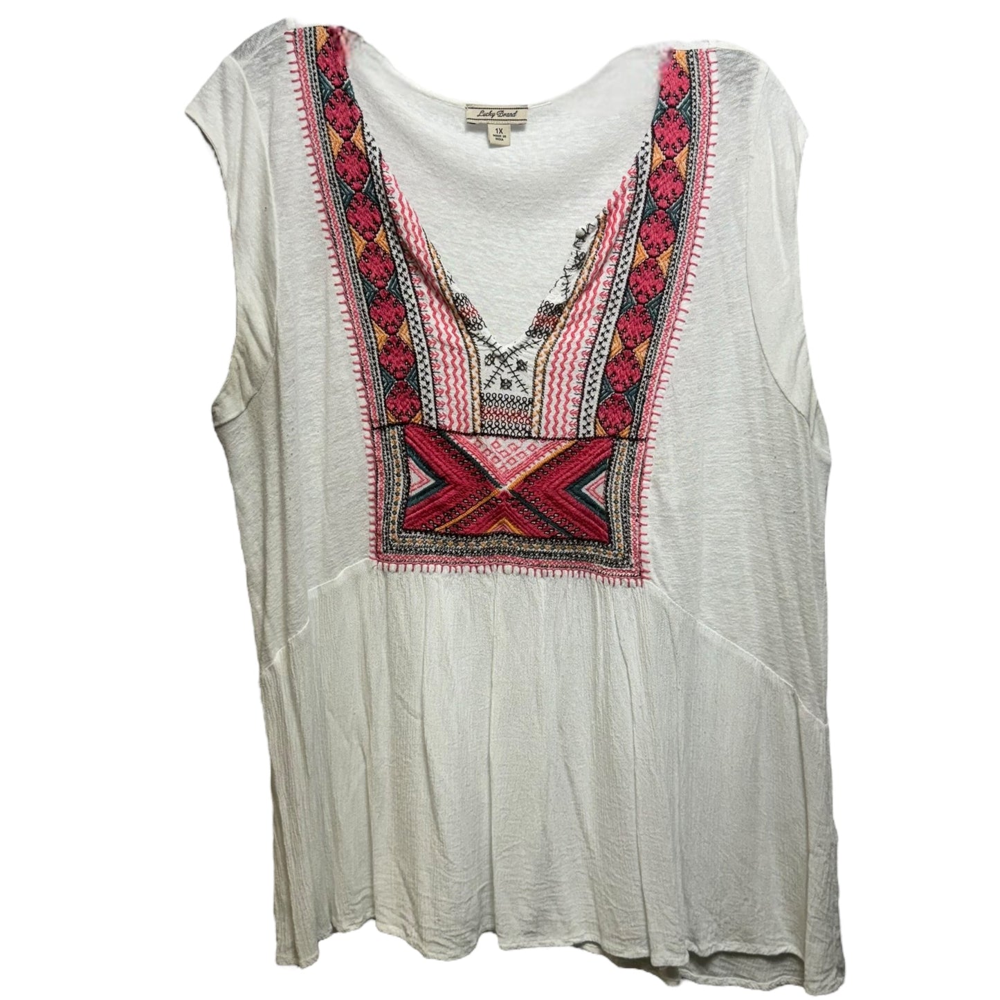 Embroidered Peasant Top Sleeveless By Lucky Brand  Size: 1x
