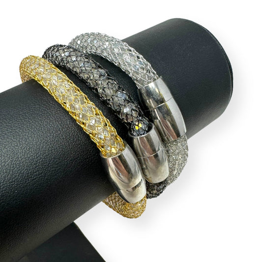 3 Piece Convertible Crystal Filled Crochet Wire Magnetic Bracelet Set
