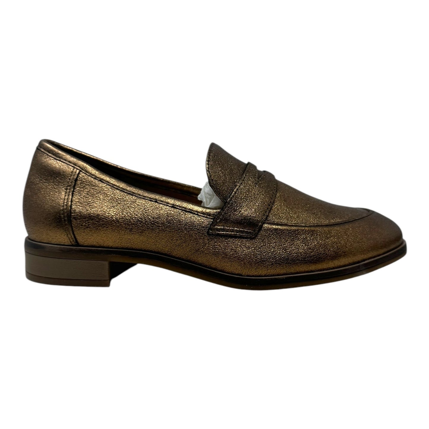 Metallic Loafers Shoes Flats By Clarks In Gold, Size: 7