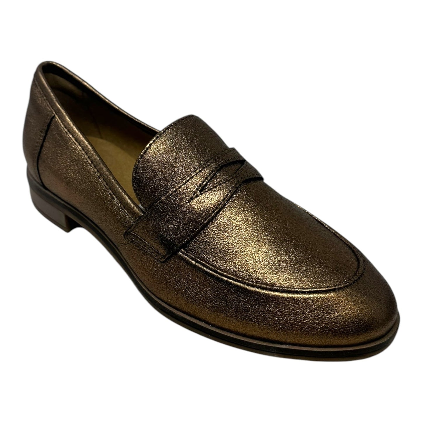 Metallic Loafers Shoes Flats By Clarks In Gold, Size: 7