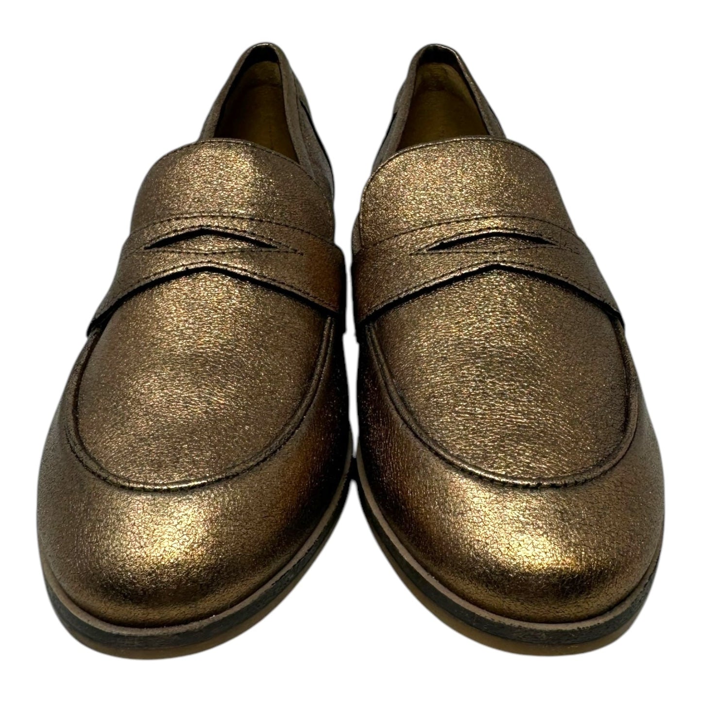 Metallic Loafers Shoes Flats By Clarks In Gold, Size: 7