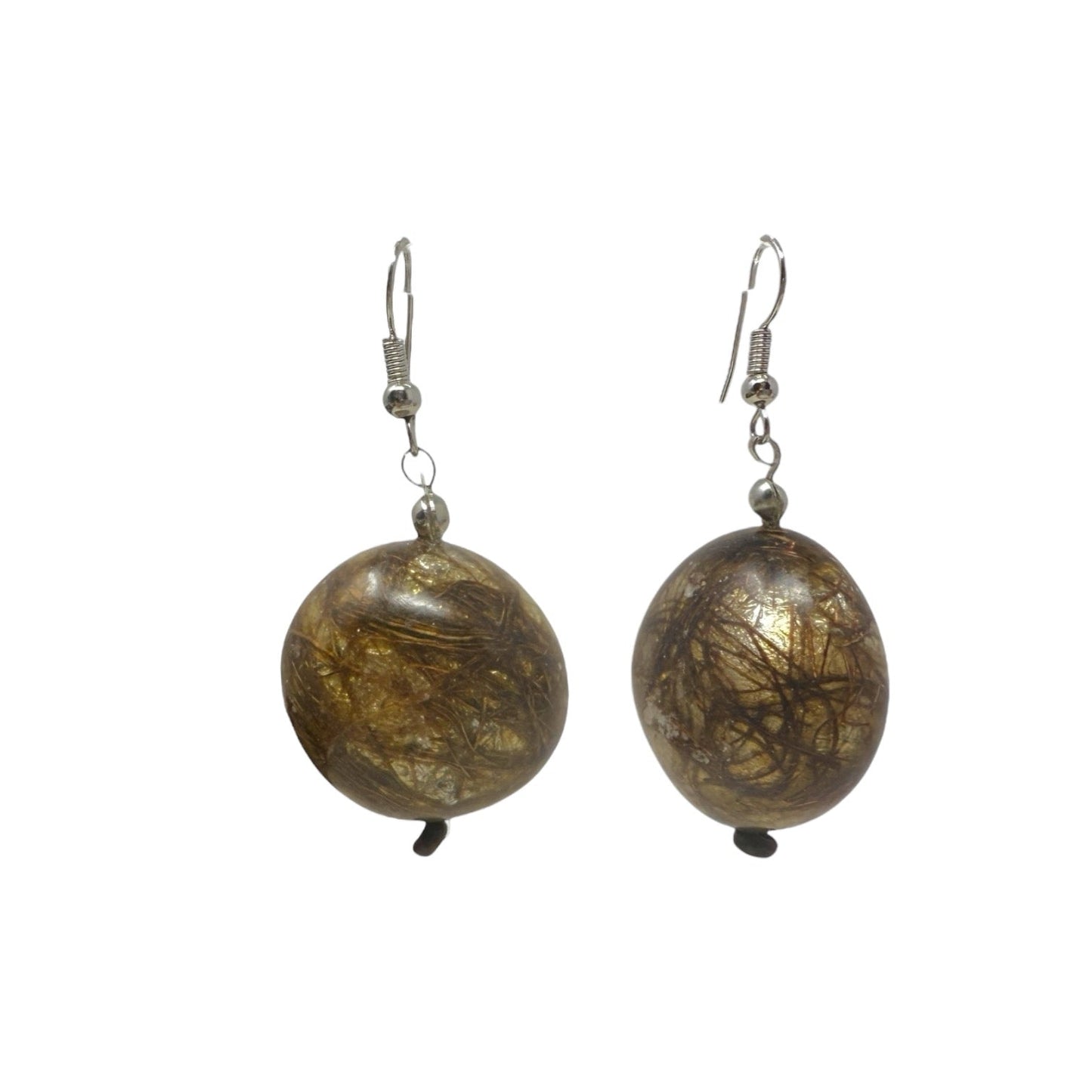 Asymmetric Golden Ball Dangle/drop Earrings By Unbranded