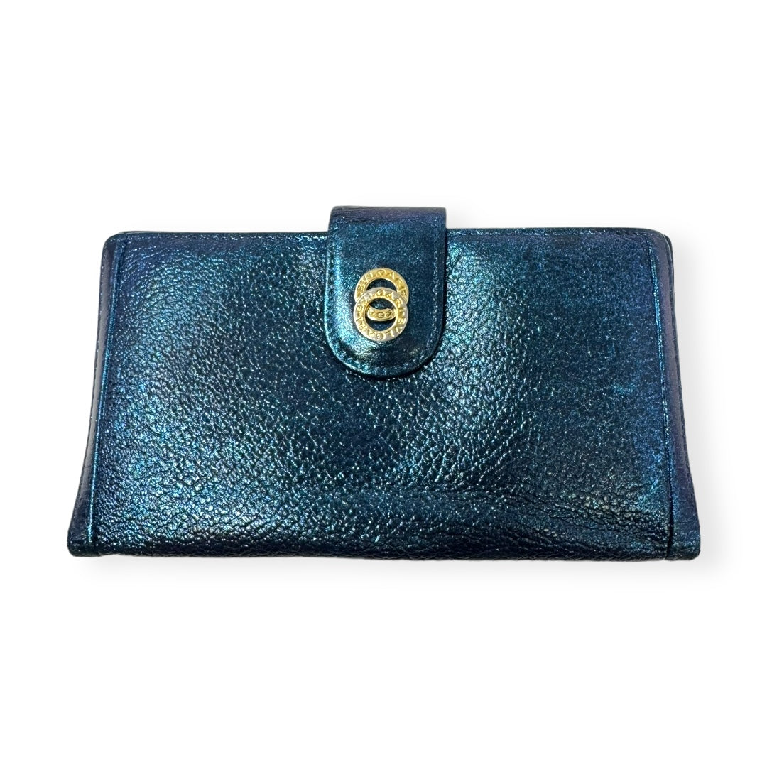 Reworked Glitter Pebbled Leather Wallet Designer Bvlgari, Size Small