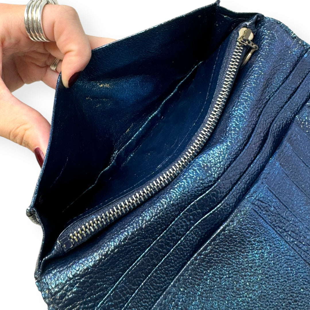 Reworked Glitter Pebbled Leather Wallet Designer Bvlgari, Size Small