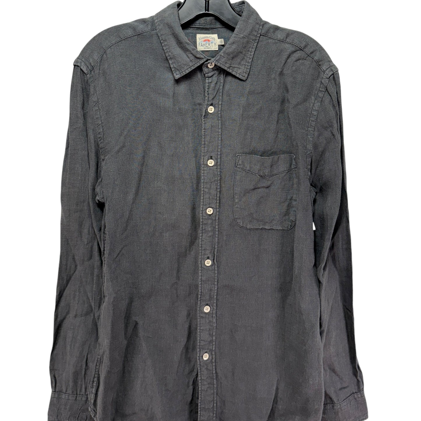 Linen Button Down Top Long Sleeve By Faherty In Grey, Size: S