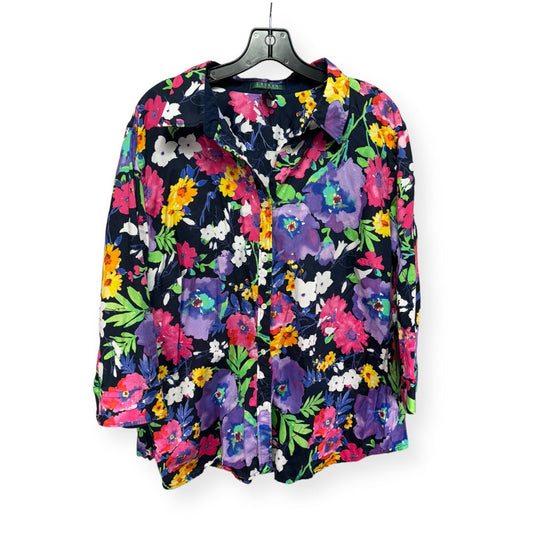 Floral Print Top Long Sleeve Lauren By Ralph Lauren, Size 3x