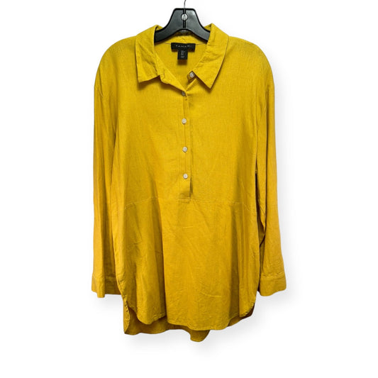 Linen Yellow Tunic Long Sleeve Tahari By Arthur Levine, Size L