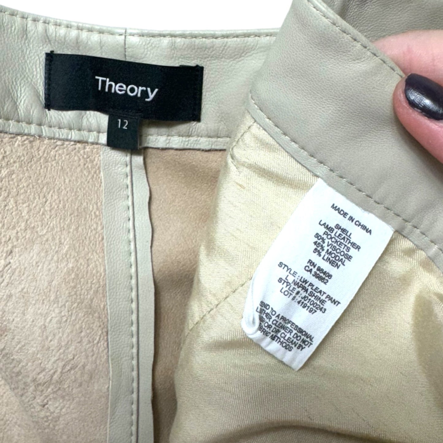 Lambs Leather Dress Pants By Theory In Tan, Size: 12