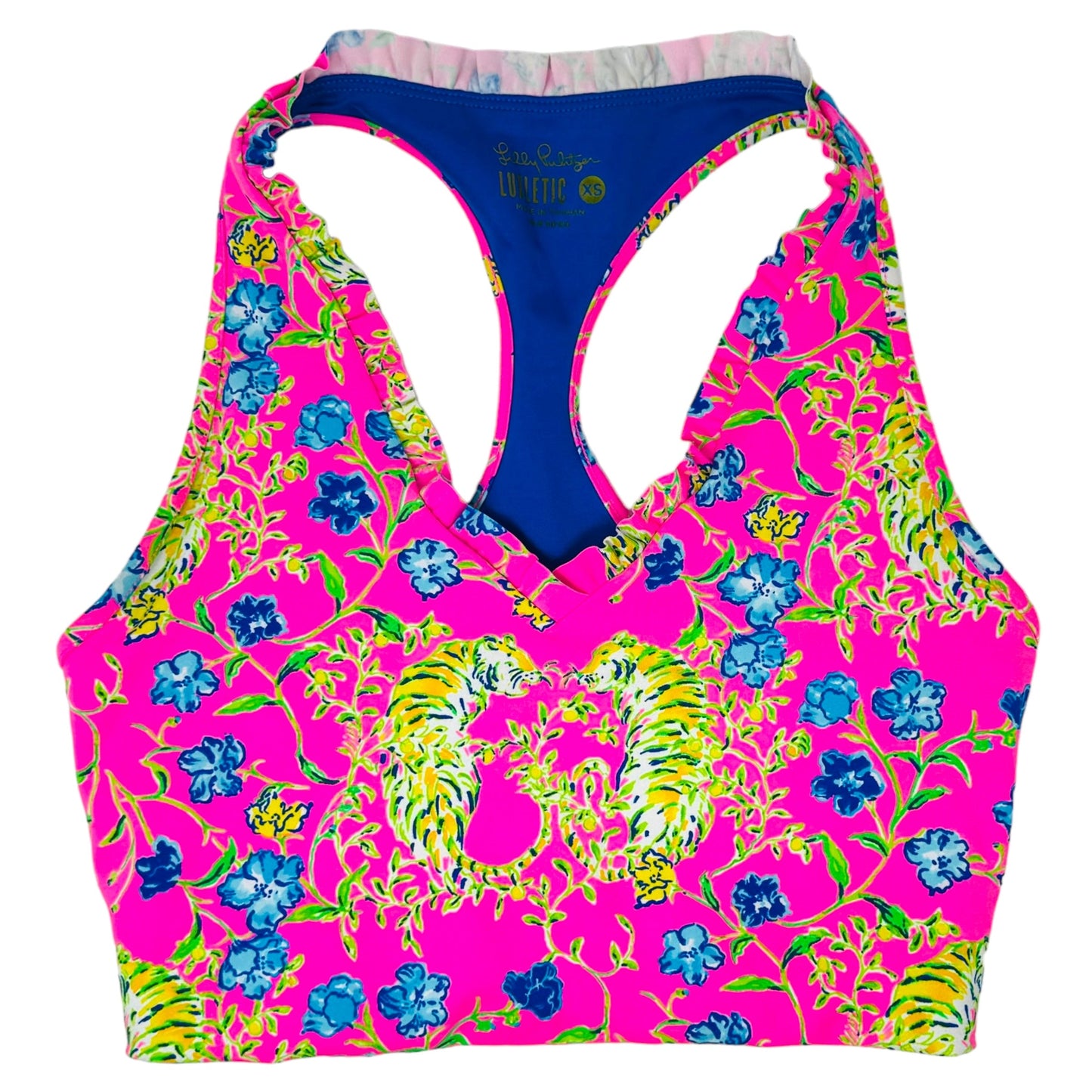 Lindsay Sports Bra UPF By Lilly Pulitzer In Prosecco Pink Tigress Garden, Size: XS