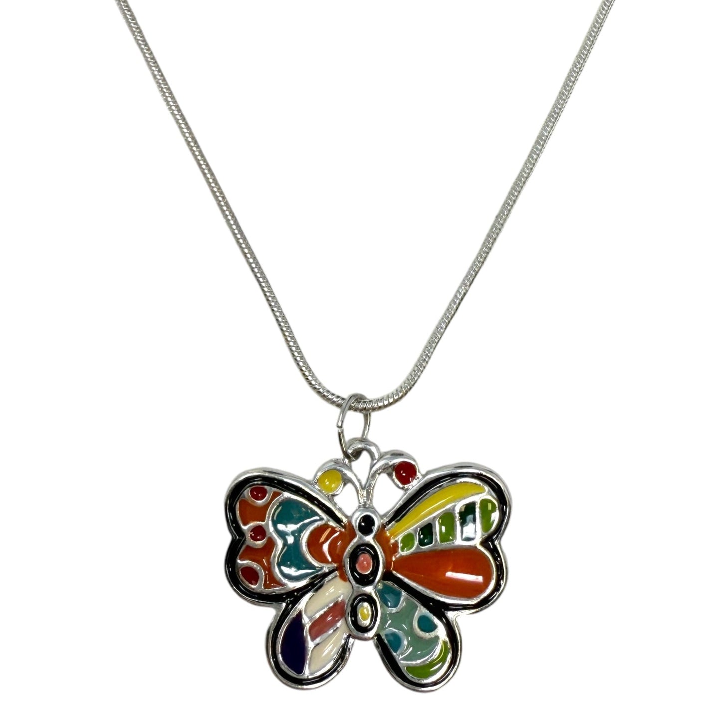 Enamel Silver Plated Butterfly Pendant Necklace By Unbranded