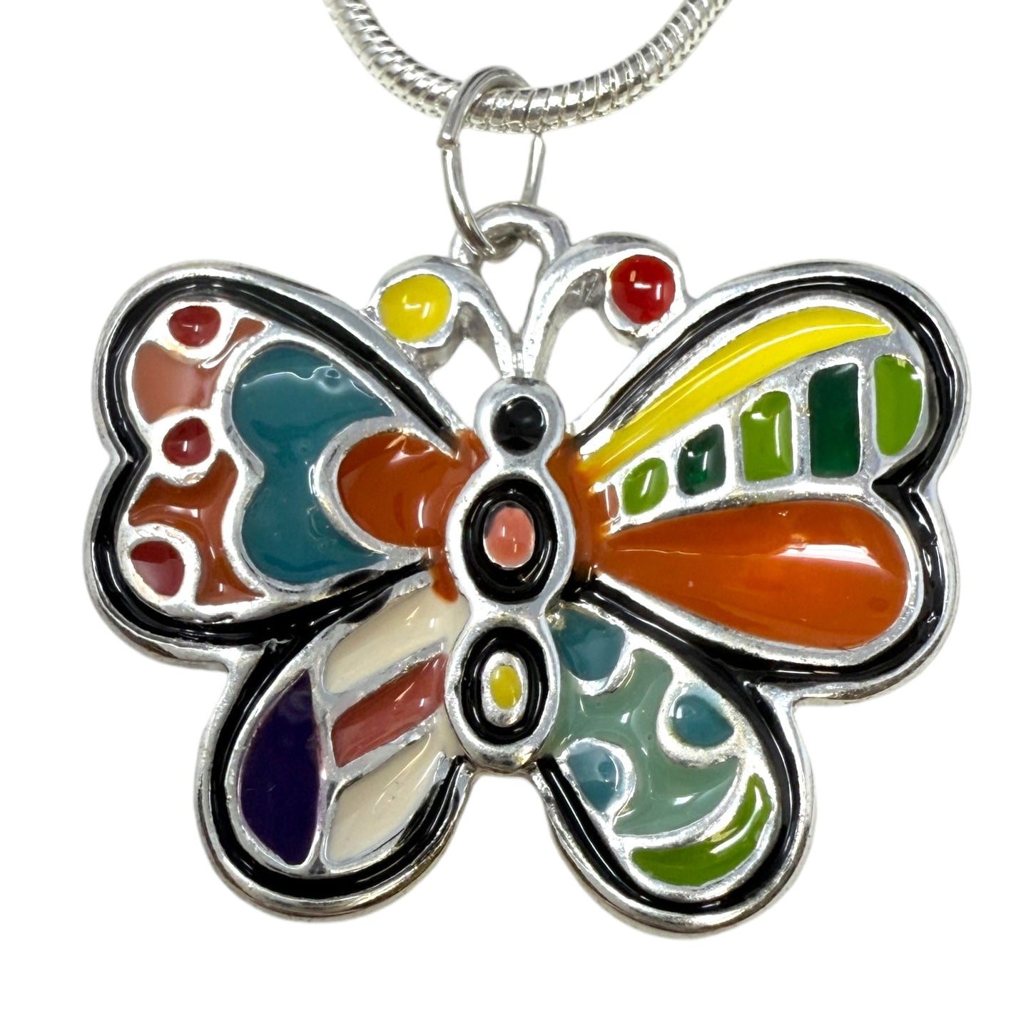 Enamel Silver Plated Butterfly Pendant Necklace By Unbranded