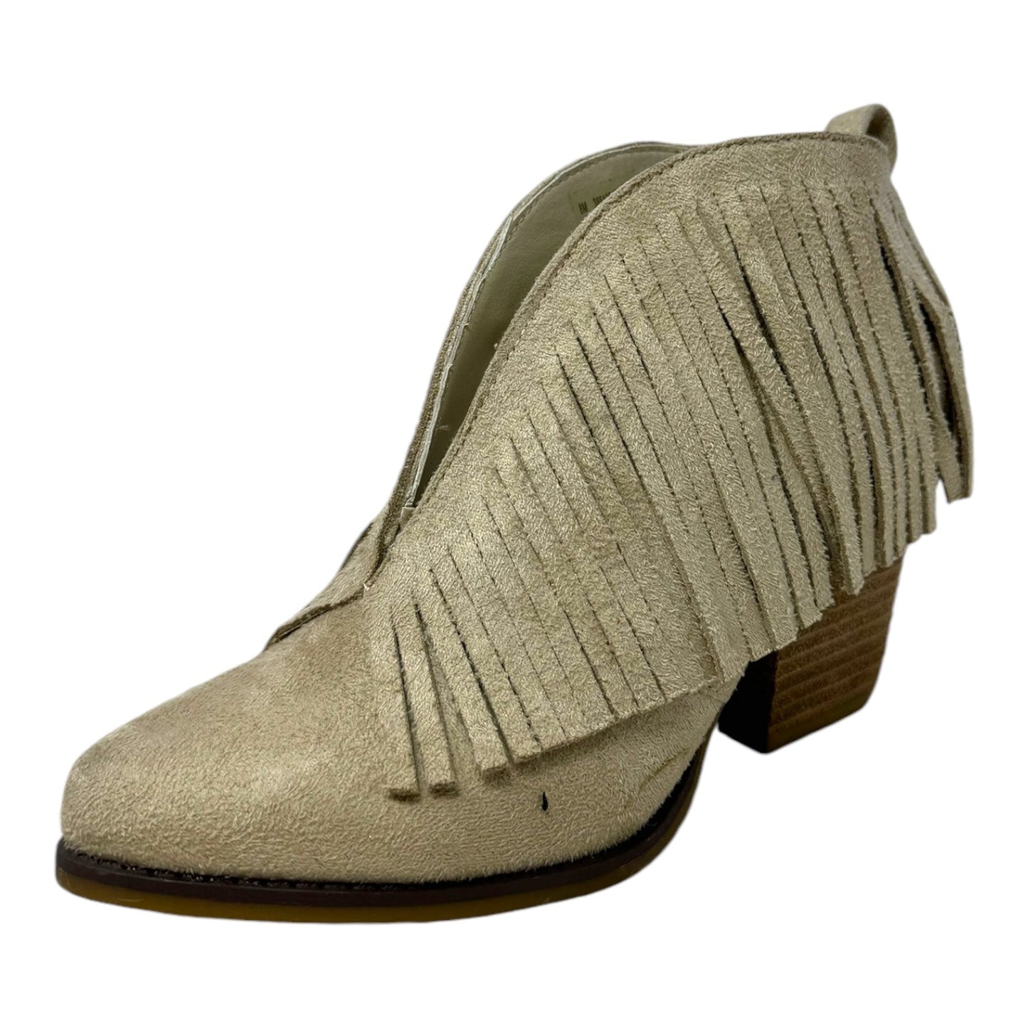 Fringe Boots Ankle Heels By Cato In Cream, Size: 8