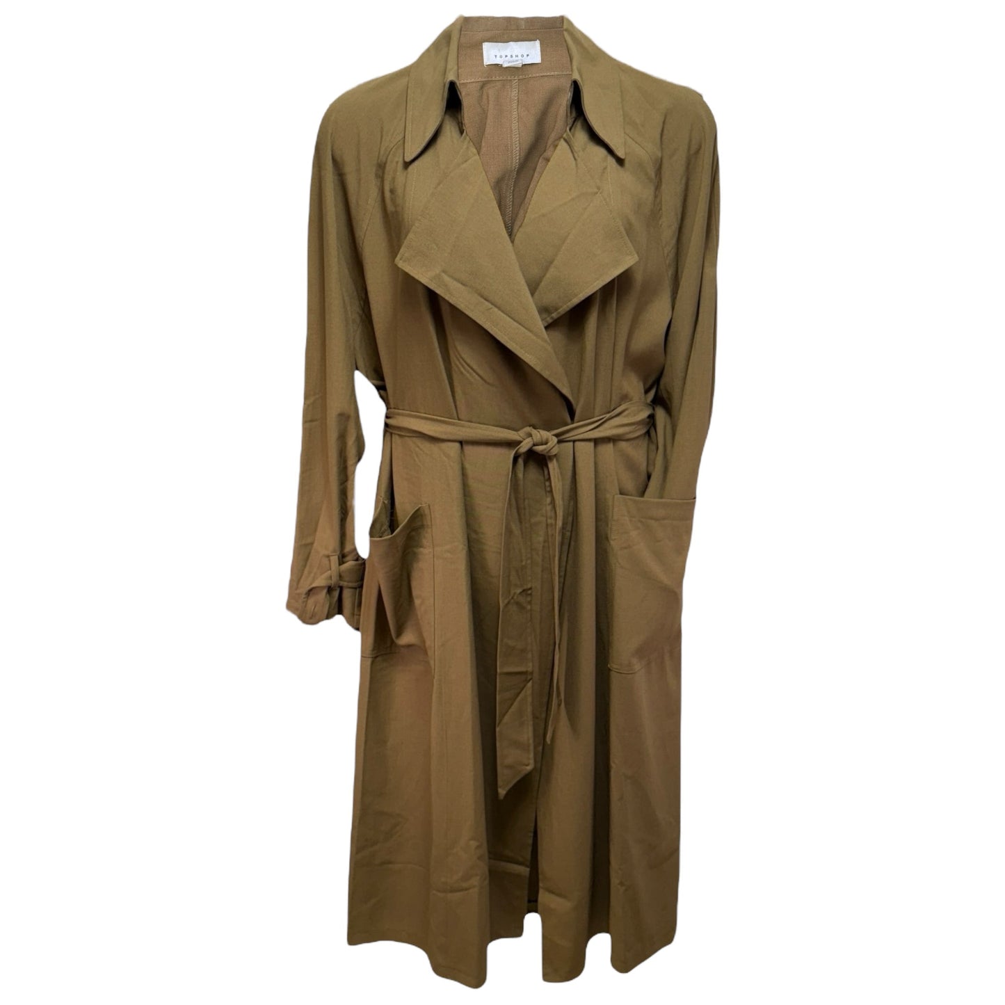 Belted Trench Coat By Topshop In Brown, Size: 8