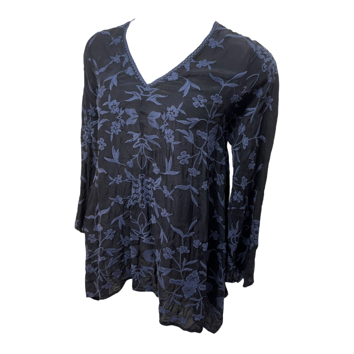 Lonny Handkerchief Top Long Sleeve By Johnny Was In Navy, Size: M