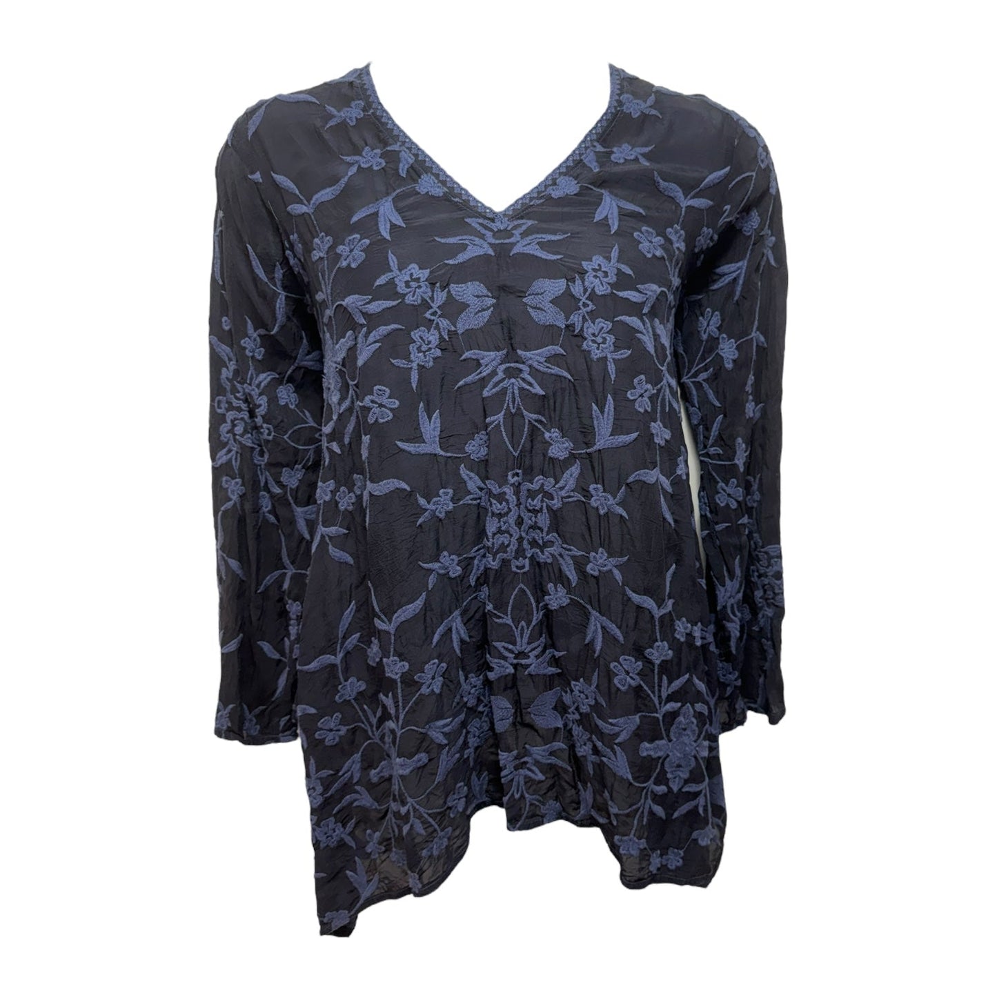 Lonny Handkerchief Top Long Sleeve By Johnny Was In Navy, Size: M