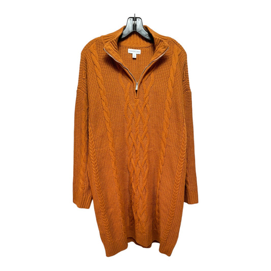 Cable Knit Quarter Zip Sweater Dress By Calvin Klein In Orange, Size: L