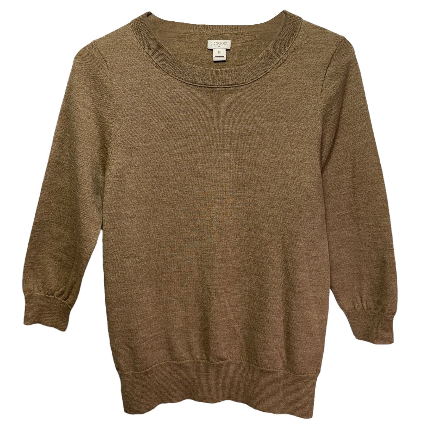 Merino Wool 3/4 Sleeve Crewneck Pullover Sweater By J. Crew In Brown, Size: M