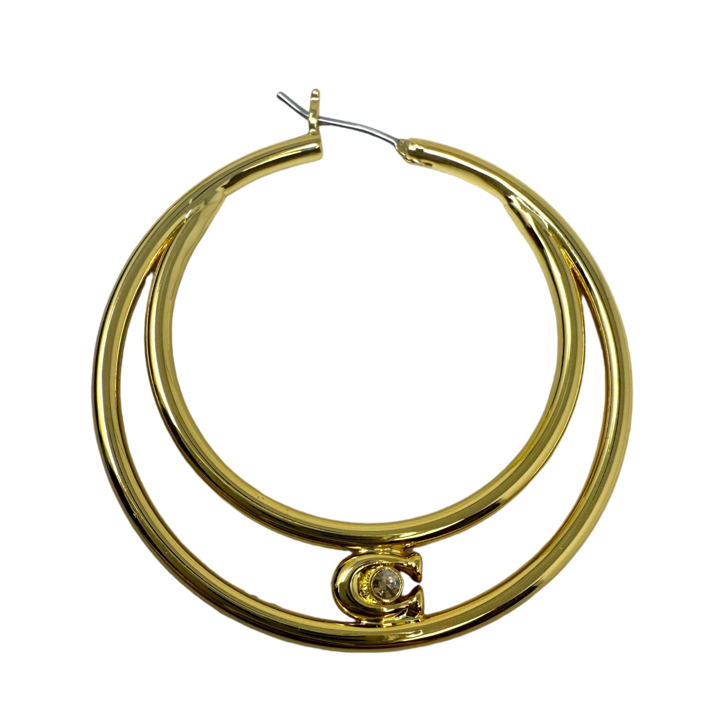 Signature C Double Hoop Gold Plated Brass Earrings Designer By Coach