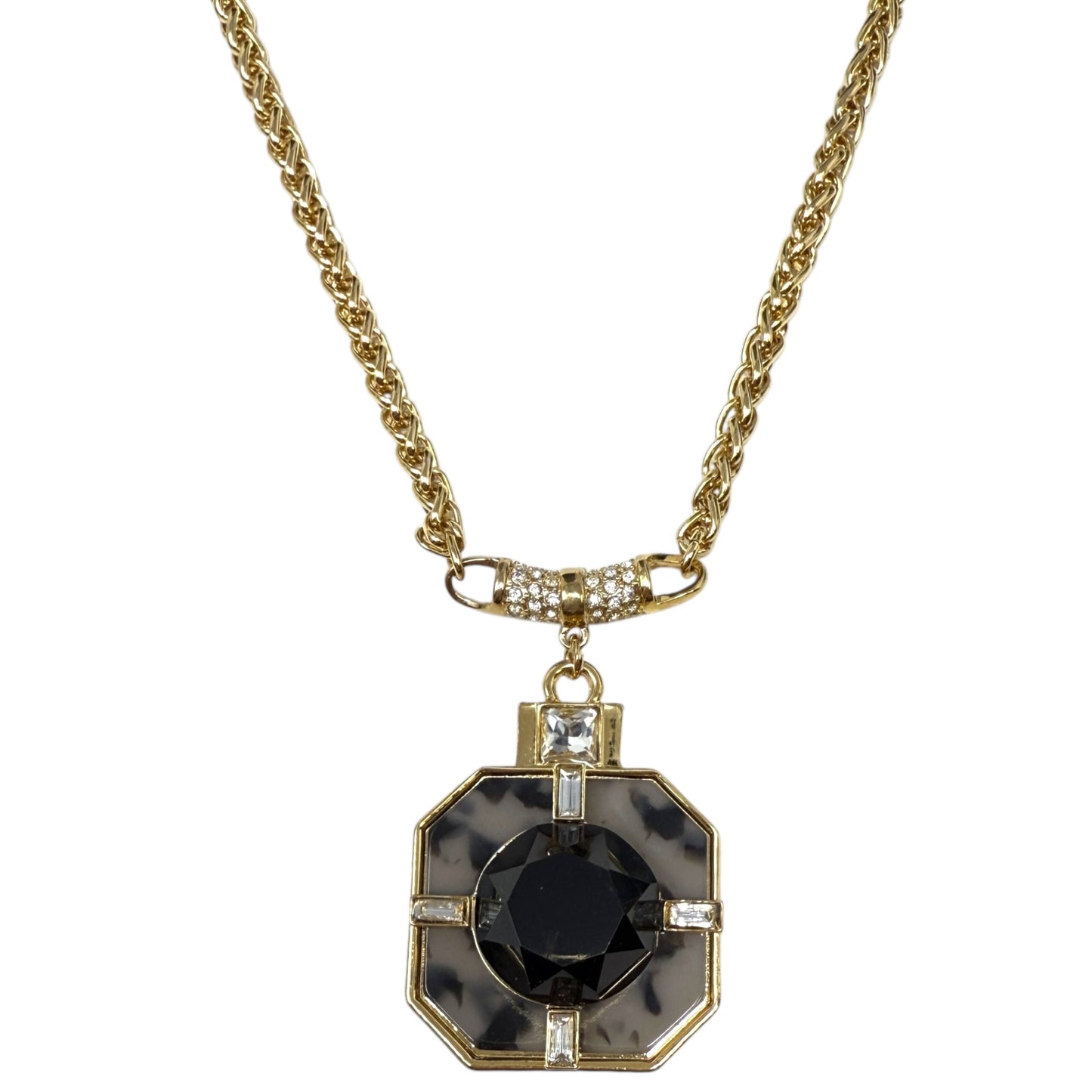 Gold -Tone Faux Tortoise Black Faceted Lucite Pendant Necklace Statement By Ann Taylor