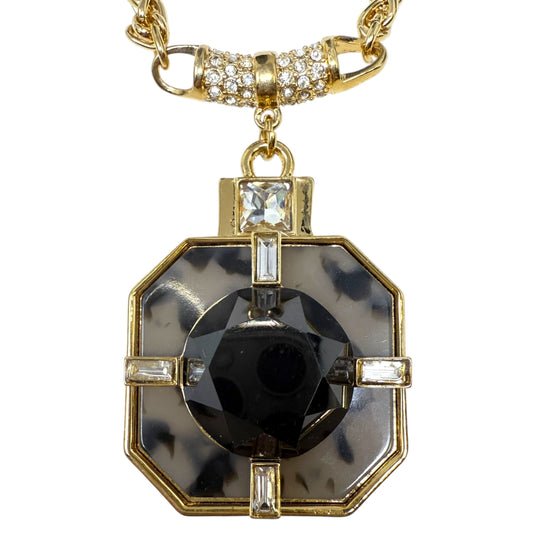 Gold -Tone Faux Tortoise Black Faceted Lucite Pendant Necklace Statement By Ann Taylor