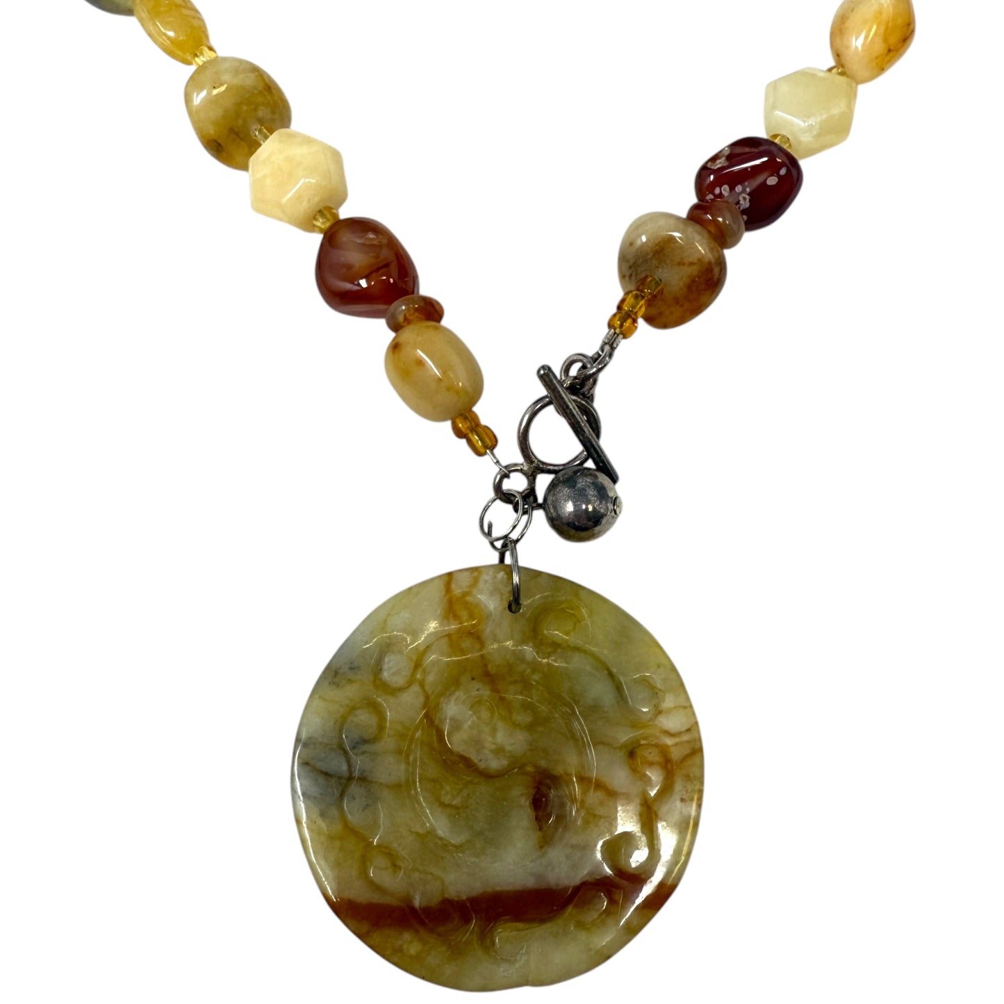 Natural Stone Beaded Medallion Necklace By Unbranded