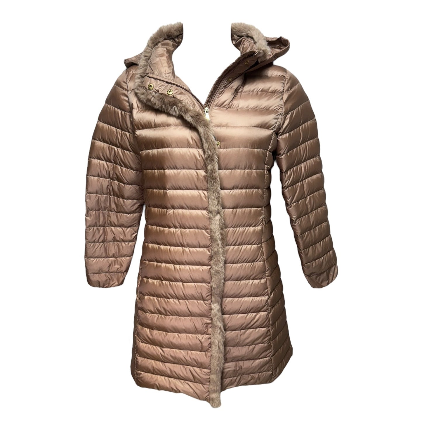 Fur Trim Coat Puffer & Quilted By Cole-haan In Tan, Size: M