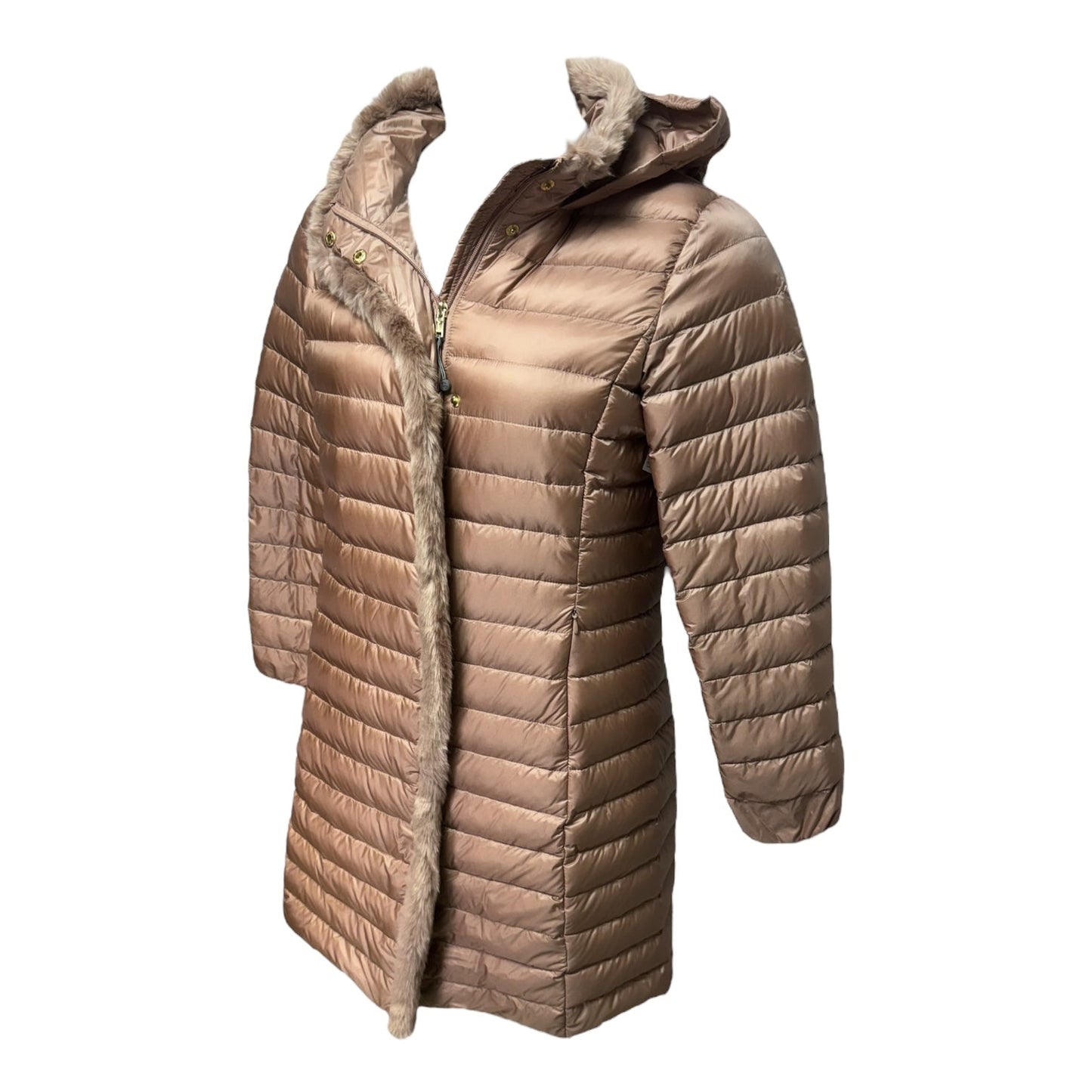 Fur Trim Coat Puffer & Quilted By Cole-haan In Tan, Size: M