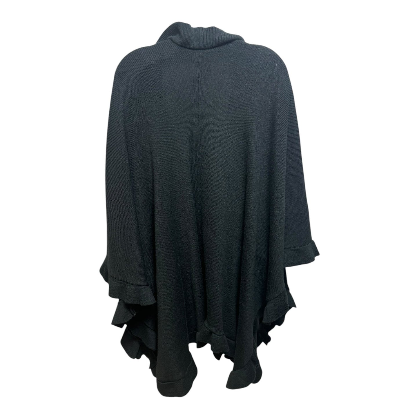 Ruffle Trim Shawl Sweater By Cejon In Black, Size: Osfm