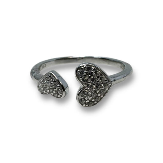 Hearts Adjustable Ring Sterling Silver, Size: 7