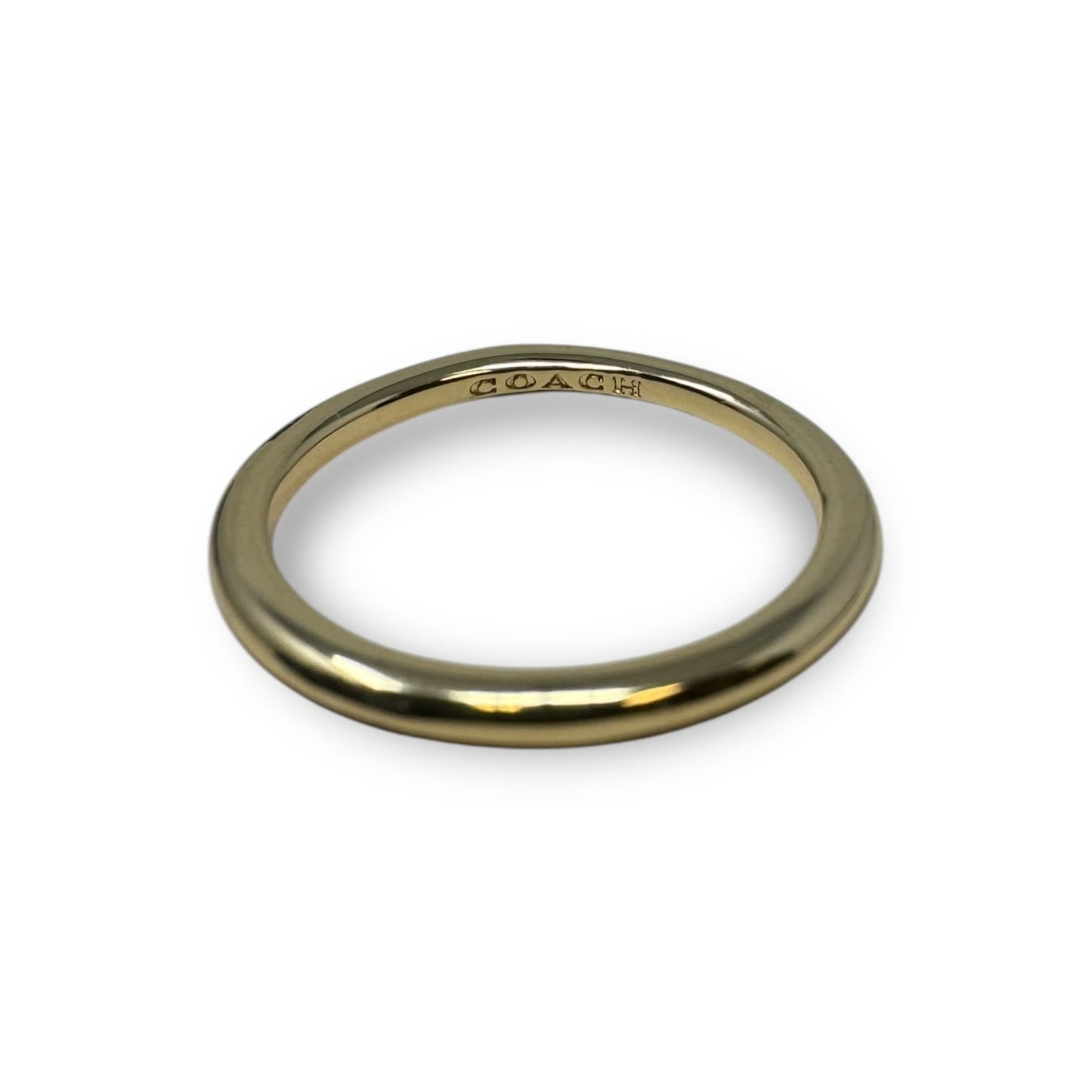 Engraved Gold Ring Designer By Coach, Size: 7