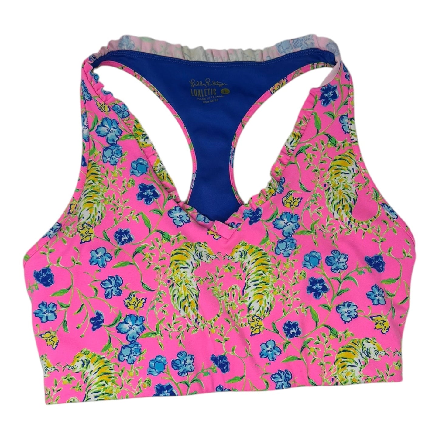 Lindsay Tigress Ruffle Sports Bra Designer By Luxletic Lilly Pulitzer In Animal Print, Size: L