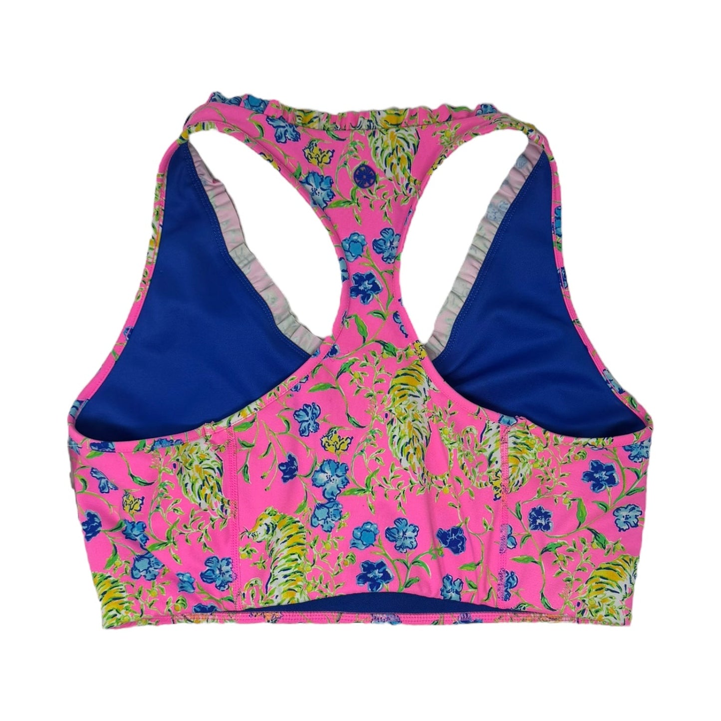 Lindsay Tigress Ruffle Sports Bra Designer By Luxletic Lilly Pulitzer In Animal Print, Size: L