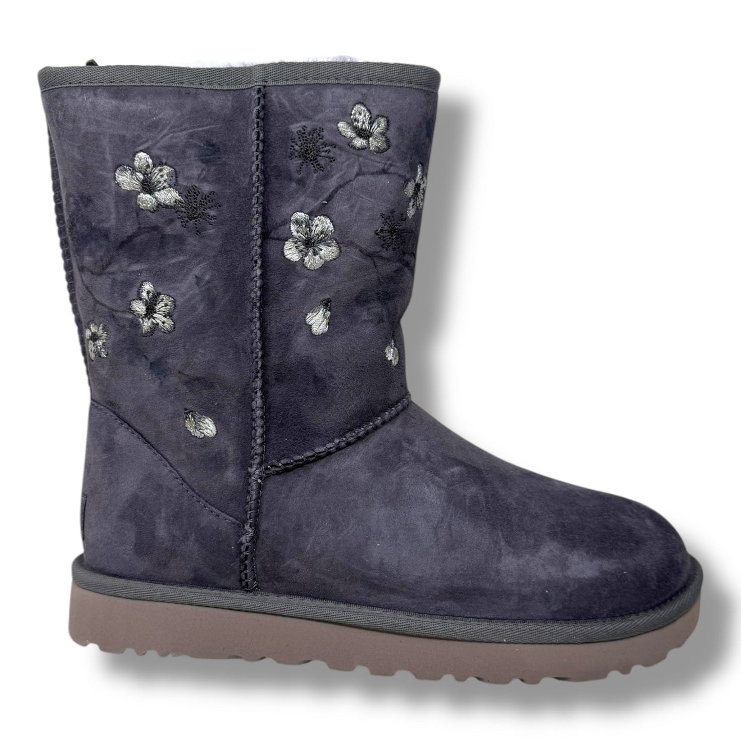 Classic Short Blossom Boots Designer By Ugg In Purple, Size: 7