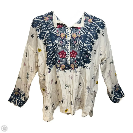 Nostra Embroidered Silk Blouse Long Sleeve By Johnny Was In Multi-colored, Size: M