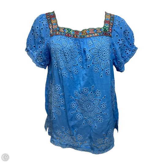 Sia Eyelet Embroidered Collar Tunic Short Sleeve By Johnny Was In Blue, Size: M