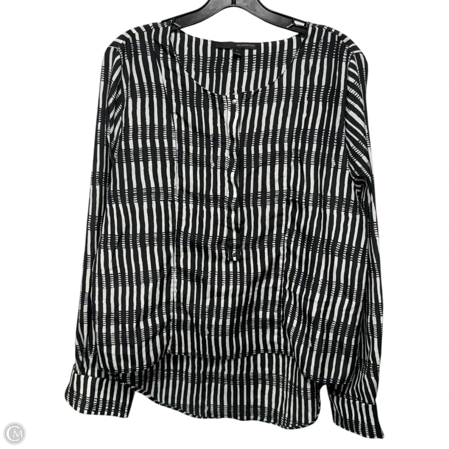 Blouse Long Sleeve By Harve Bernard In Black & White, Size: L