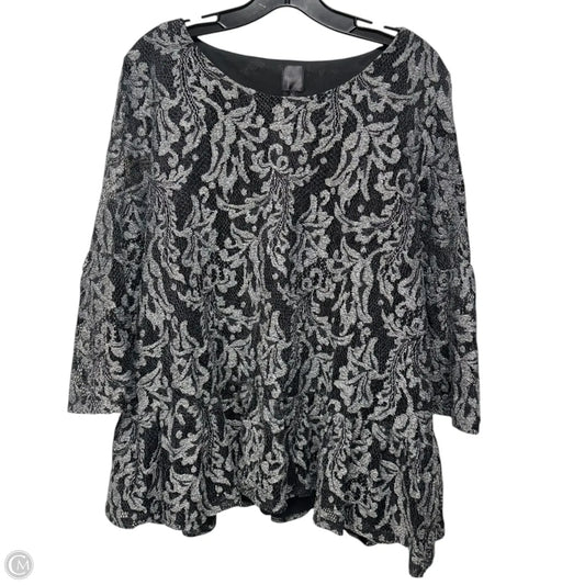 Top 3/4 Sleeve By Rafaella In Black & Grey, Size: Xl