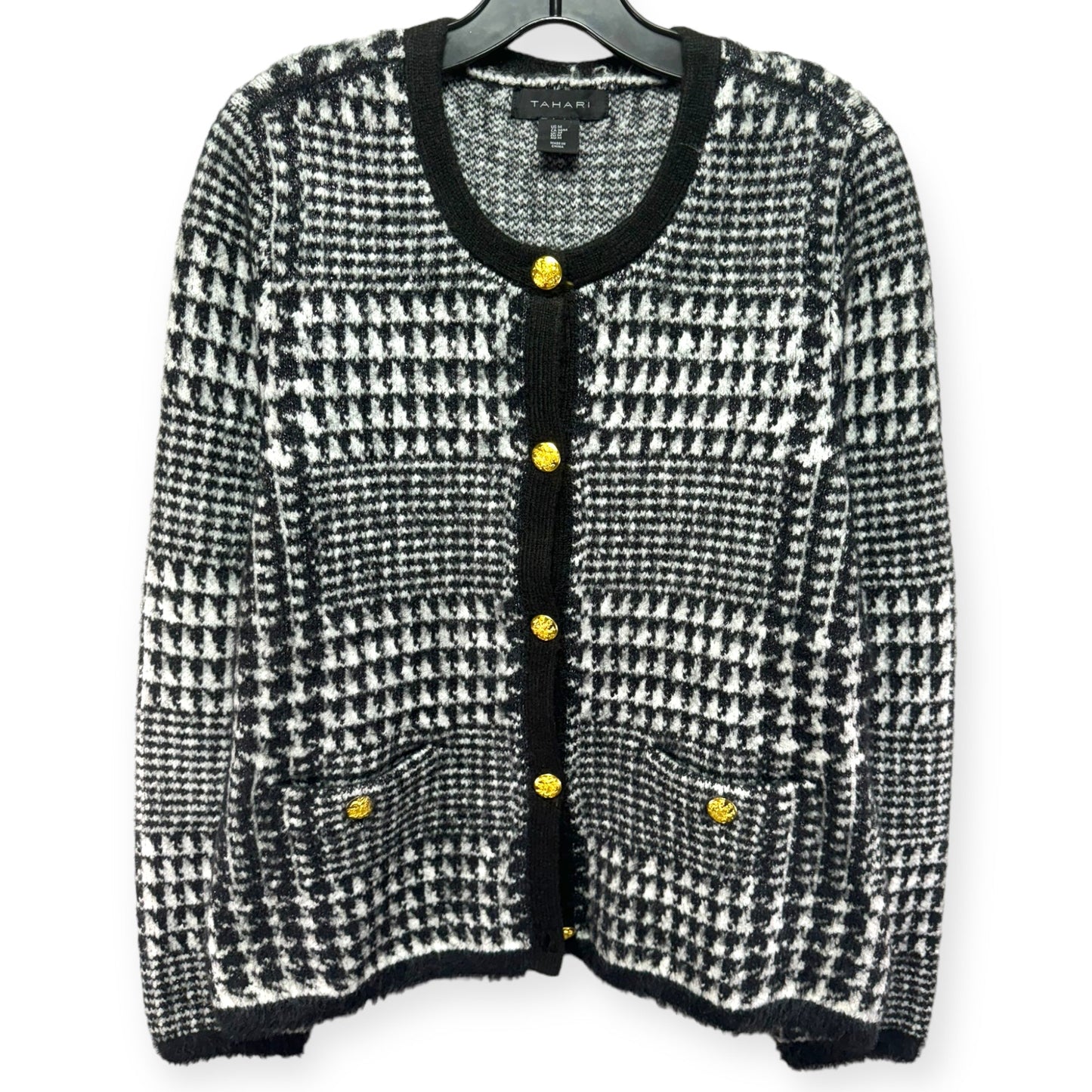 Sweater Cardigan By Tahari In Black & White, Size: M