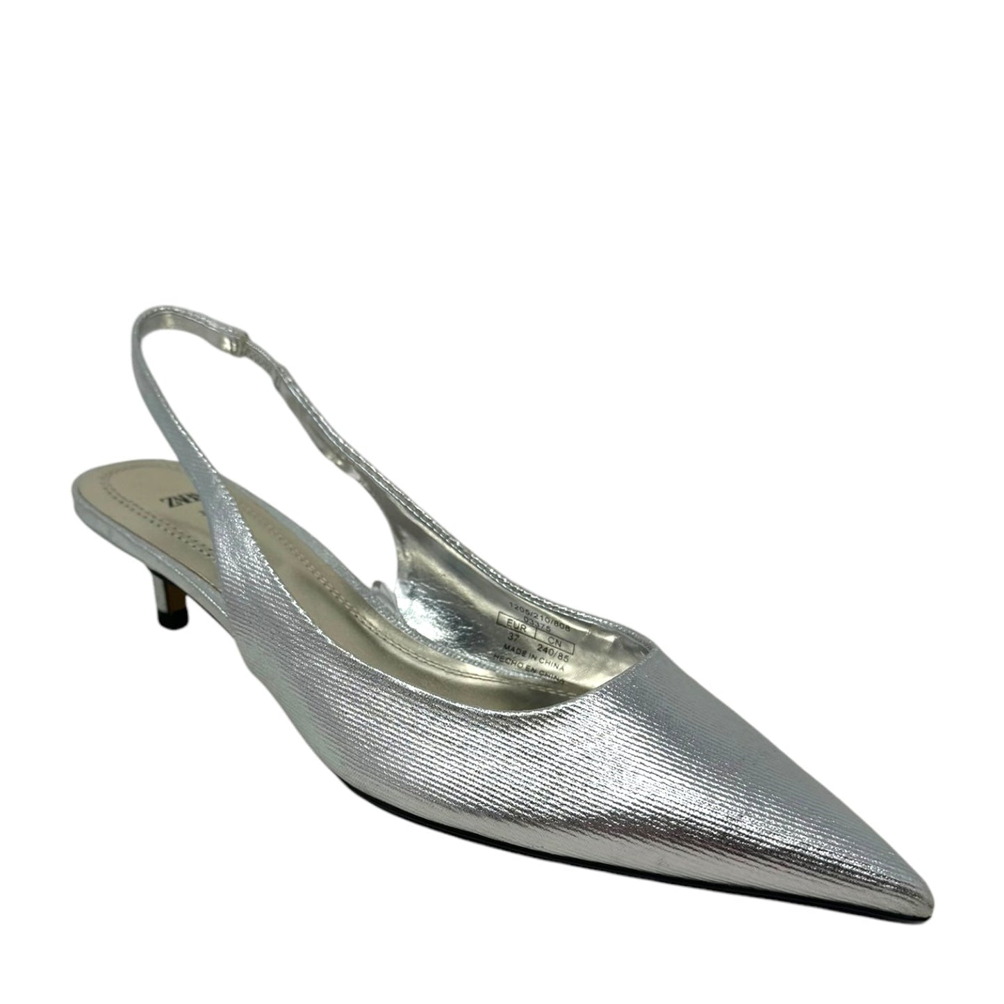 Kitten Heel Slingback By Zara In Silver Leather, Size: 7