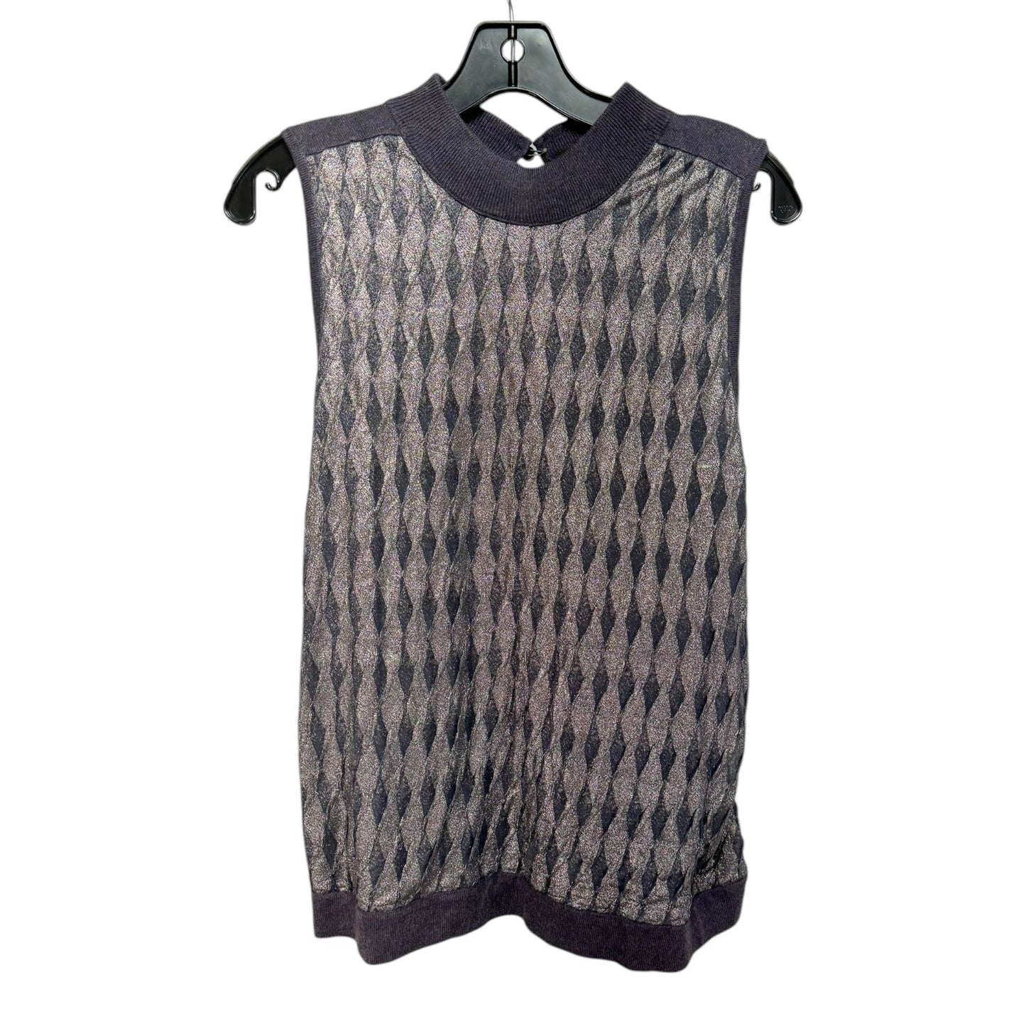 Metallic Knit Top Sleeveless By Etcetra In Grey, Size: L